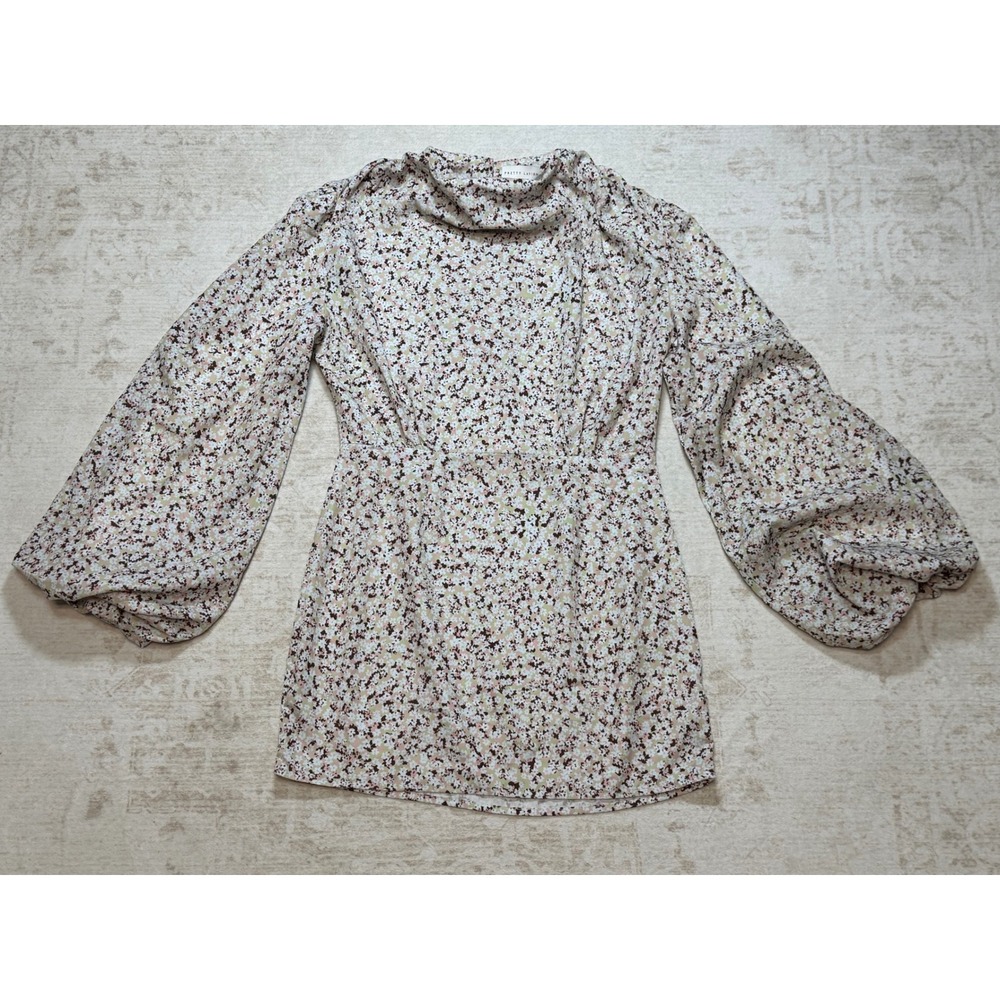 Pretty Lavish Floral Cowl Neck Mini Dress Pink Green Balloon Sleeve Size 8